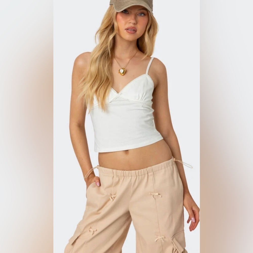 Edikted Gila Lace Trim Tank Top. White, Size M NWT